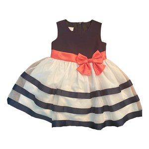 18m Bonnie Baby Blue & White Dress with Coral Bow